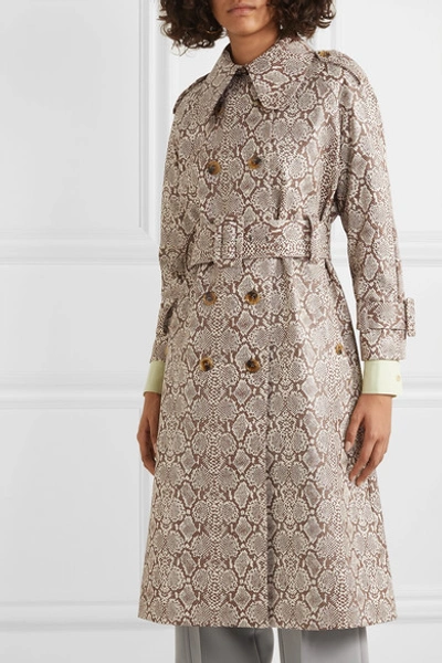 Shop Alexa Chung Snake-effect Faux Leather Trench Coat In Snake Print