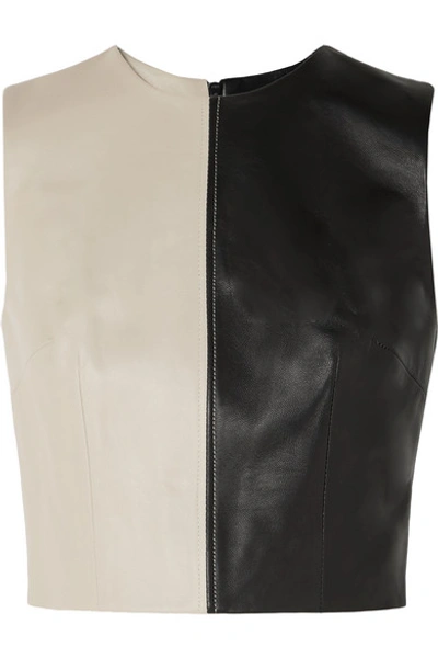 Shop 16arlington Dickinson Cropped Two-tone Leather Top In Black