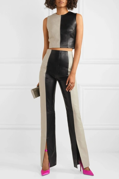 Shop 16arlington Dickinson Cropped Two-tone Leather Top In Black