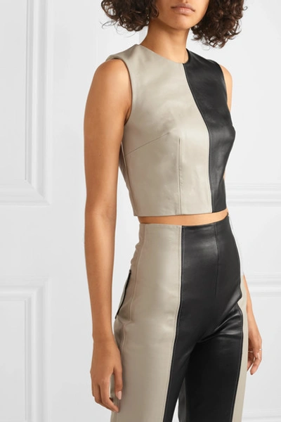 Shop 16arlington Dickinson Cropped Two-tone Leather Top In Black