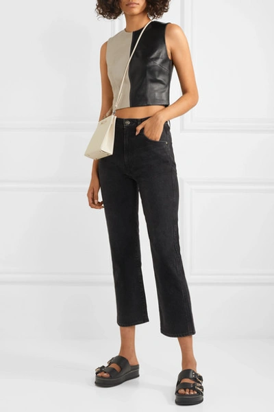 Shop 16arlington Dickinson Cropped Two-tone Leather Top In Black