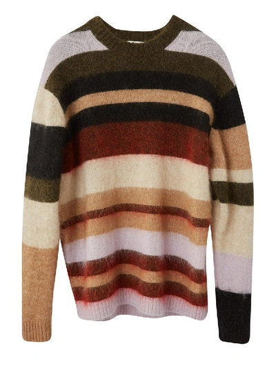 Shop Acne Studios Kalbah Knit Sweater Olive/red In Multicolor