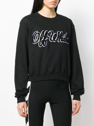 Shop Off-white Shearling Logo Embroidered Jumper In Black
