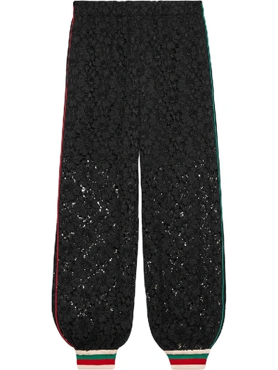 Shop Gucci Flower Lace Jogging Trousers In Black