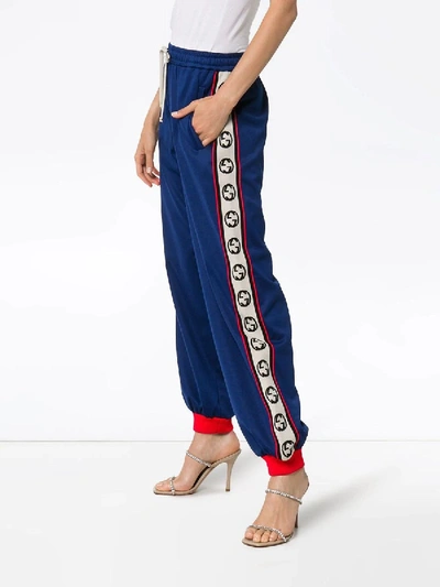Shop Gucci Gg Logo Side Panel Track Pants In Blue