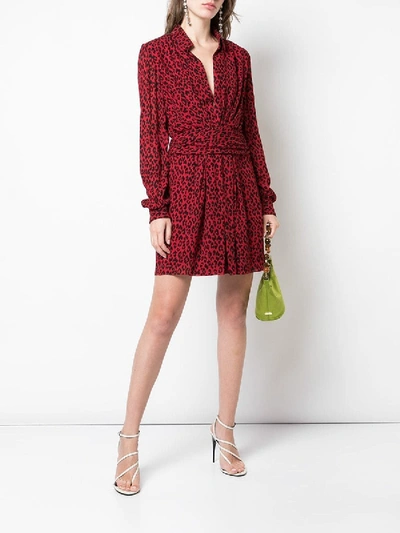 Shop Saint Laurent Red Leopard Draped Short Dress