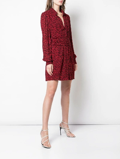 Shop Saint Laurent Red Leopard Draped Short Dress