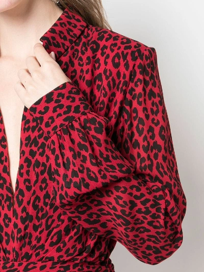 Shop Saint Laurent Red Leopard Draped Short Dress