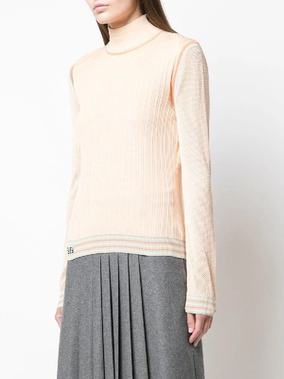 Shop Fendi Silk Ribbed Turtle Neck Jumper In Orange