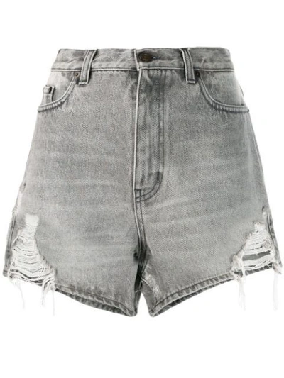 Shop Saint Laurent Sandy Grey Distressed Denim Shorts