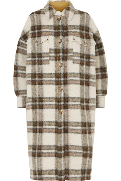 Shop Isabel Marant Étoile Gabrion Oversized Checked Brushed-felt Coat In Army Green