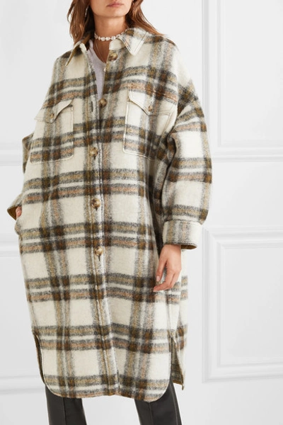 Shop Isabel Marant Étoile Gabrion Oversized Checked Brushed-felt Coat In Army Green