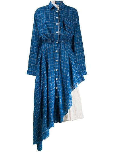 Shop Natasha Zinko Blue Check Asymmetric Shirt Dress