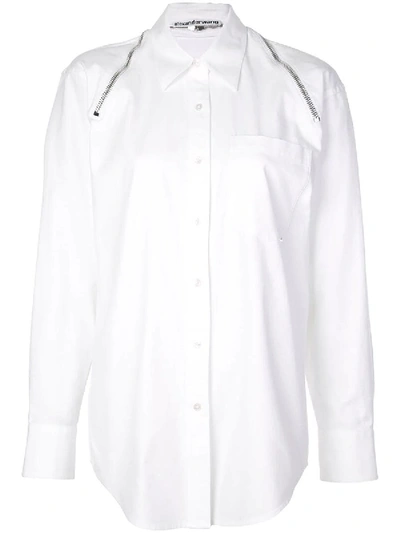 Shop Alexander Wang Button Down With Shoulder Zipper Detail In White
