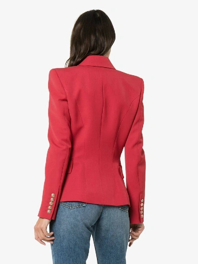 Shop Balmain Classic Peaked Lapel Blazer Red