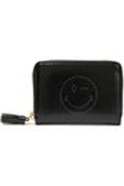 Shop Anya Hindmarch Woman Wink Perforated Crinkled Patent-leather Wallet Black
