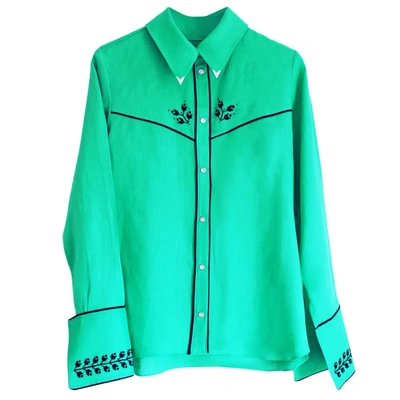 Shop Florence Bridge Embroidered Cowboy Shirt Jade Green