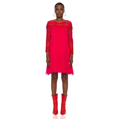 Shop Nissa Silk Dress With Lace Sleeves