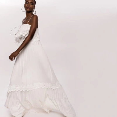 Shop Nissa Viscose Fringes & Applied Lace White Dress