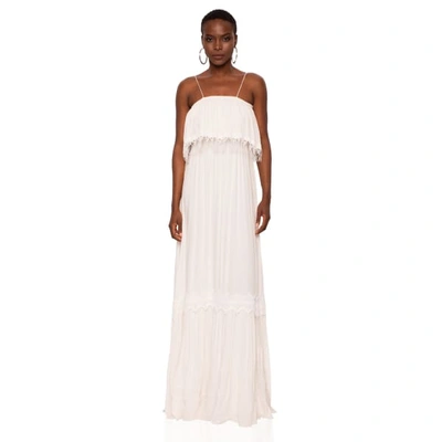 Shop Nissa Viscose Fringes & Applied Lace White Dress