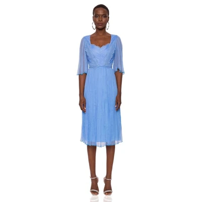 Shop Nissa Silk & Chantilly Lace Dress With Sleeves