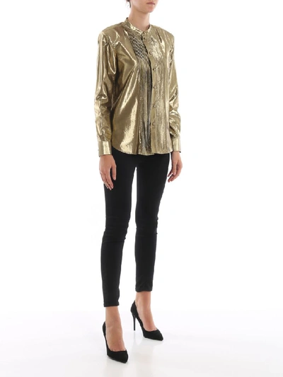 Shop Saint Laurent Shirt Lame In Gold