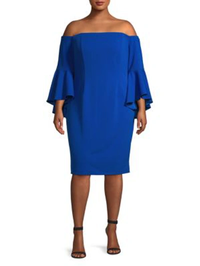 Shop Calvin Klein Plus Off-the-shoulder Sheath Dress In Regatta