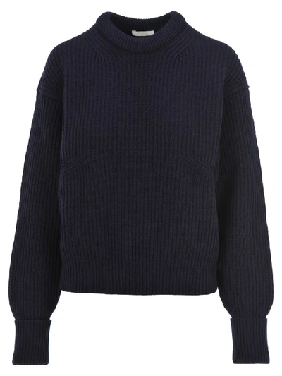 Shop Chloé Chloe Round Neck Knit Sweater In Stormy Night Blue