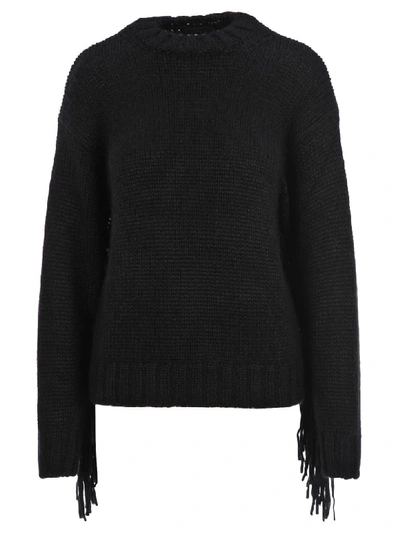 Shop Alanui Fringed Knitted Sweater In Black