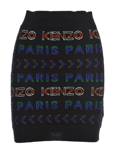 Shop Kenzo Logo Print Mini Skirt In Black + Multicolor