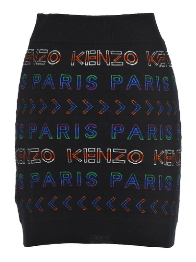 Shop Kenzo Logo Print Mini Skirt In Black + Multicolor