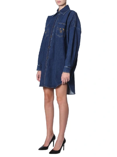 Shop Moschino Denim Dress In Blu