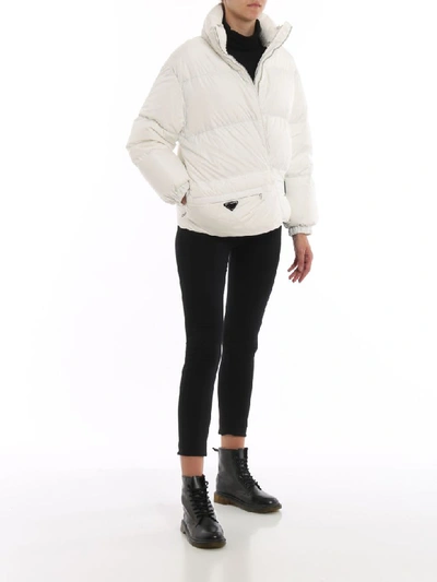 Shop Prada Down Jacket Nylon In Bianco+nero