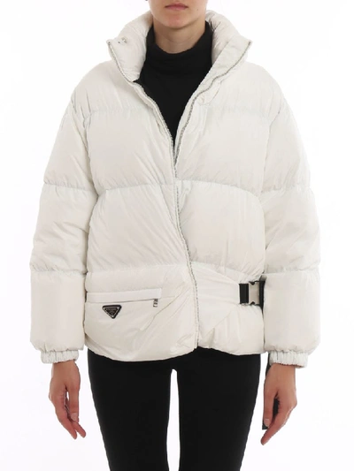 Shop Prada Down Jacket Nylon In Bianco+nero