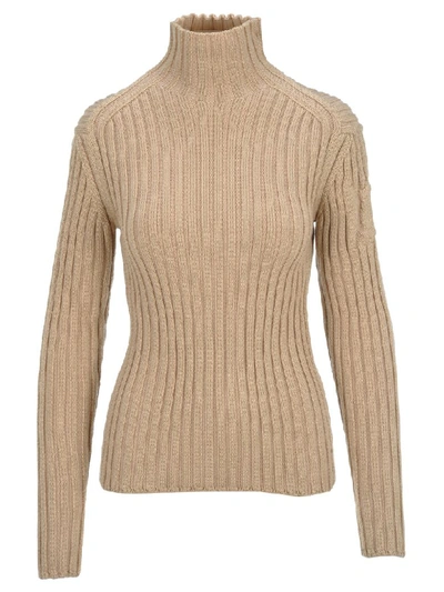 Shop Chloé Chloe High Neck Knit Sweater In Light Camel