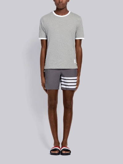 Shop Thom Browne Medium Grey Solid Swim Tech 4-bar Short