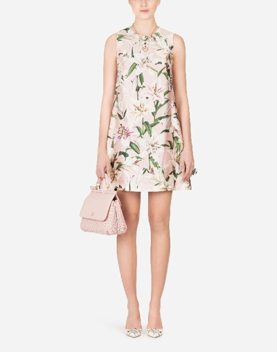 Shop Dolce & Gabbana Short Lily-print Shantung Dress In Pink