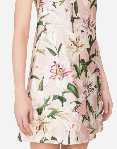 Shop Dolce & Gabbana Short Lily-print Shantung Dress In Pink