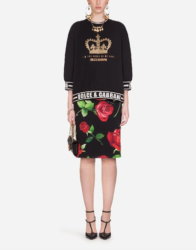 Shop Dolce & Gabbana Short Sweatshirt With I'm The Queen Of My Life Print In Black
