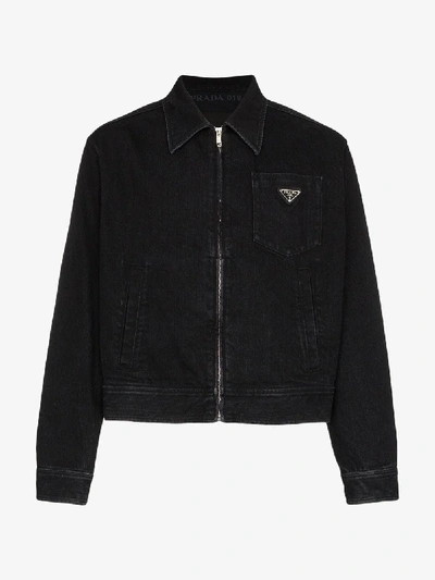 Shop Prada Zip-up Front Denim Jacket In 101 - Black