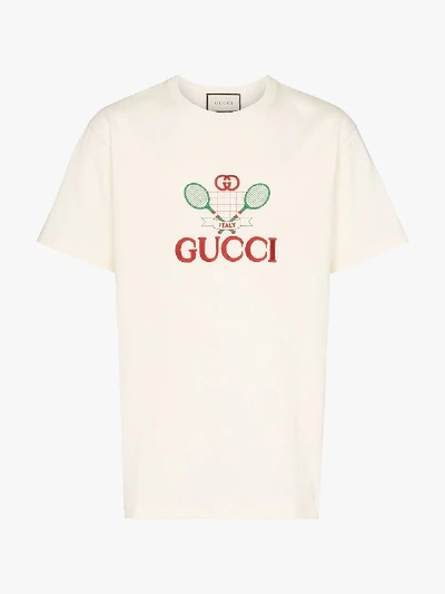 Shop Gucci Tennis Logo T-shirt In Neutrals