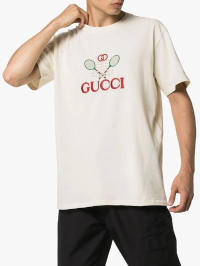 Shop Gucci Tennis Logo T-shirt In Neutrals