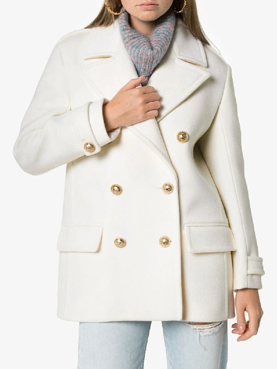 Shop Balmain Double-breasted Wool Coat In White