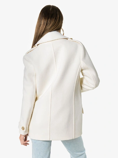 Shop Balmain Double-breasted Wool Coat In White