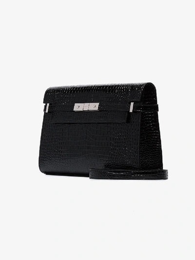Shop Saint Laurent Black Manhattan Croc-effect Shoulder Bag