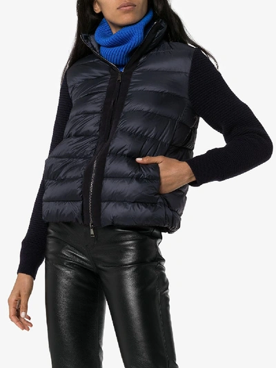 Shop Moncler Womens Blue Knitted Sleeve Quilted Gilet Jacket