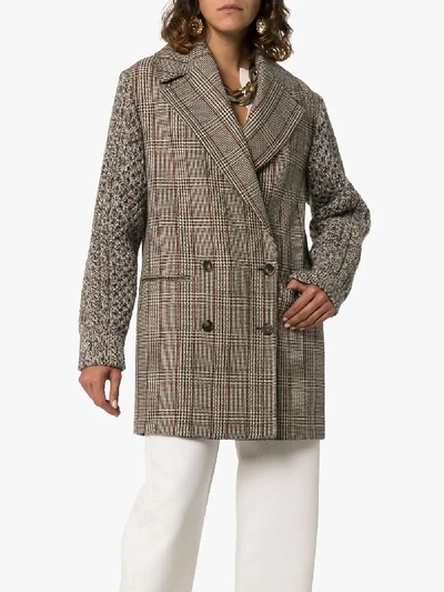 Shop Stella Mccartney Double-breasted Checked Coat In Brown
