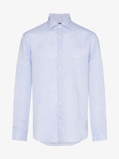 Shop Frescobol Carioca Antonio Linen Shirt In Blue