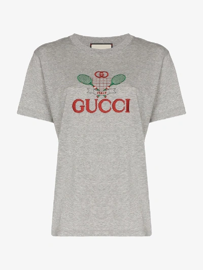 Shop Gucci Tennis Logo T-shirt In Grey