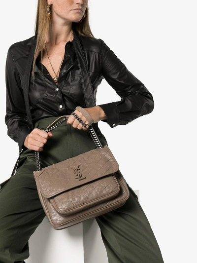 Shop Saint Laurent Beige Niki Monogram Leather Shoulder Bag In Neutrals
